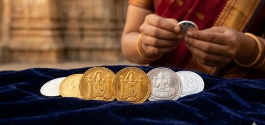 TTD gold silver dollars — Lord Venkateswara embossed medallions at Tirumala temple counter