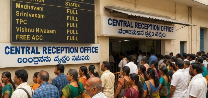 Devotees checking Tirumala TTD room accommodation live status board