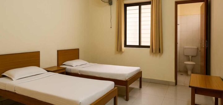 TTD 100 Rooms clean budget guestroom with twin beds and attached bathroom in Tirumala