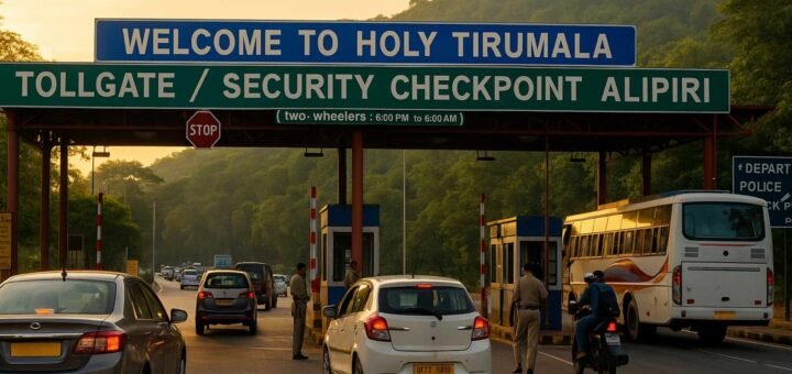 Alipiri Toll Charges vehicles at Alipiri toll and security checkpoint entering Tirumala ghat road