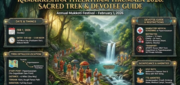 Ramakrishna Theertham Tirumala 2026 with devotees trekking and taking holy dip in sacred water
