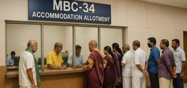 MBC 34 Tirumala accommodation allotment counter with pilgrims at the desk