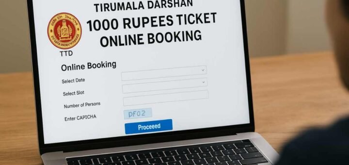 Tirupati ₹300 Darshan booking on official TTD portal shown on a phone and laptop