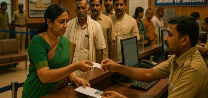 SRIVANI VIP Darshan devotees at Tirumala SRIVANI donation/booking counter receiving break darshan slips