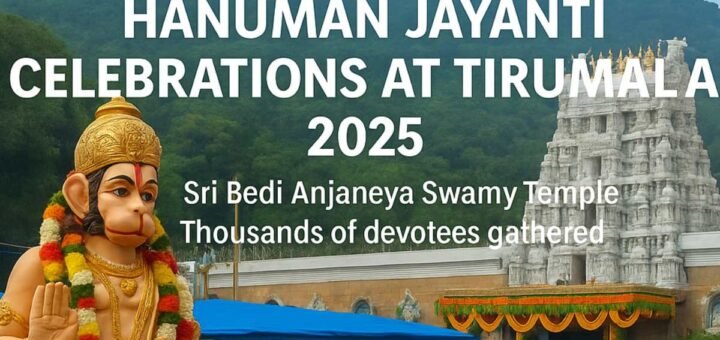 Devotees celebrating Hanuman Jayanti 2025 at Bedi Anjaneya Temple in Tirumala