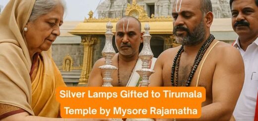 Mysore Rajamatha donating silver lamps to Tirumala priests in May 2025