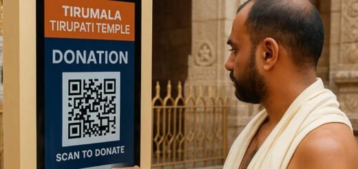 Devotee using QR code kiosk to donate at Tirumala Temple in 2025