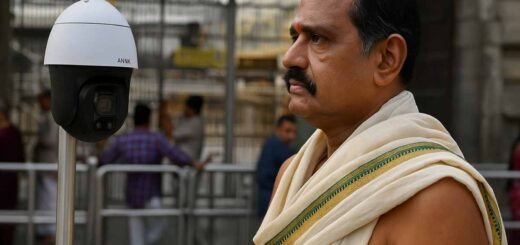 Devotee being scanned by AI facial recognition camera at Tirumala temple gate