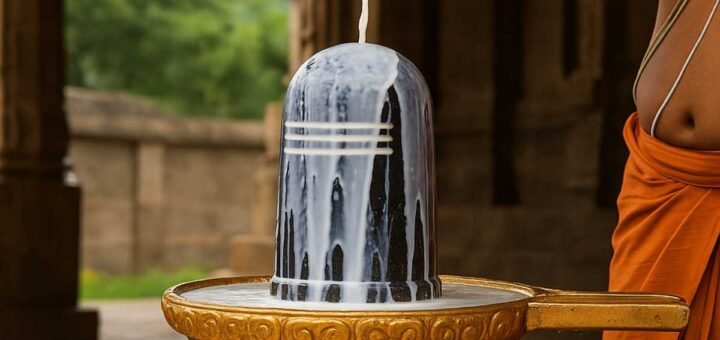 Shiva Lingam being bathed with milk during Abhishekam at Kotappakonda
