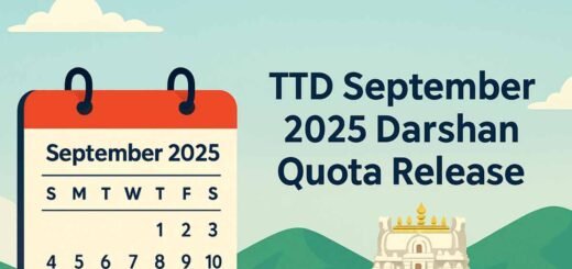 Calendar illustration with Tirumala temple backdrop for September darshan quota