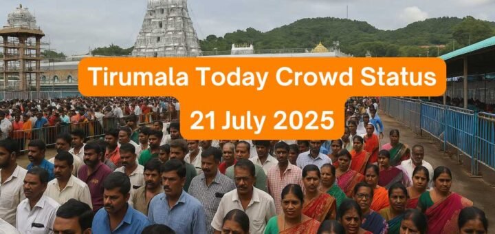 Devotee crowd at Narayanagiri Sheds in Tirumala on 20 July 2025