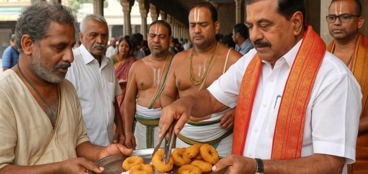 TTD Chairman serving free vadas to devotees at Tirumala Annaprasadam hall