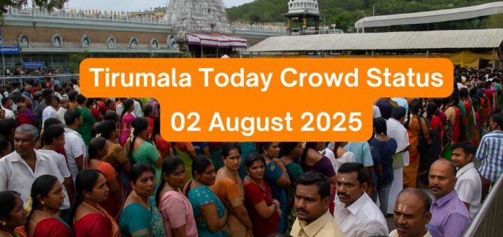 A digital photograph capturing darshan queues at Tirumala temple on August 2, 2025
