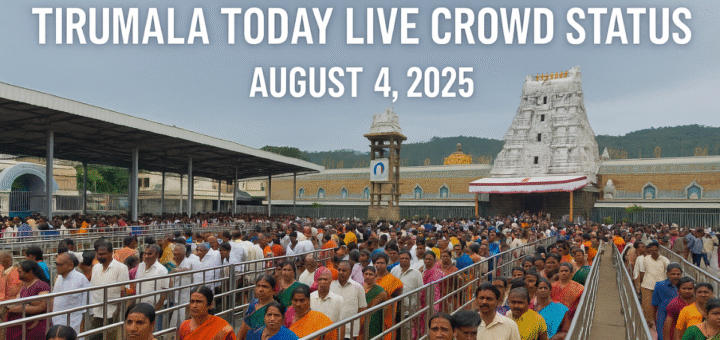 Pilgrims waiting in queue for free darshan at Tirumala on August 4, 2025