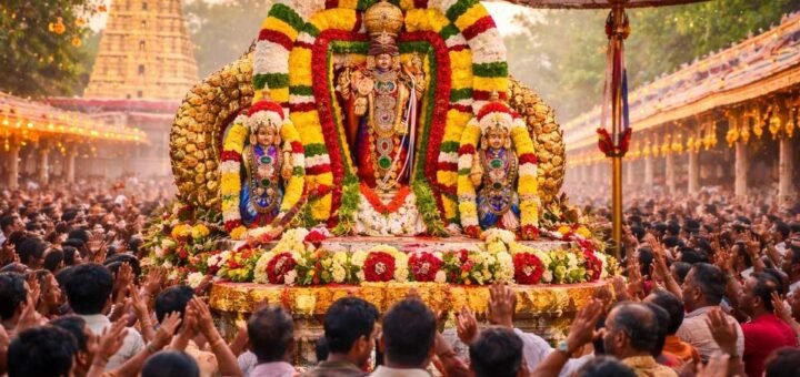 Srinivasa Mangapuram Brahmotsavam 2026 with Sri Kalyana Venkateswara Swamy on decorated vahanam and devotees during festival