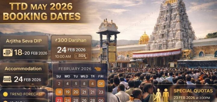 TTD May 2026 Booking Dates devotees near Tirumala temple entranc
