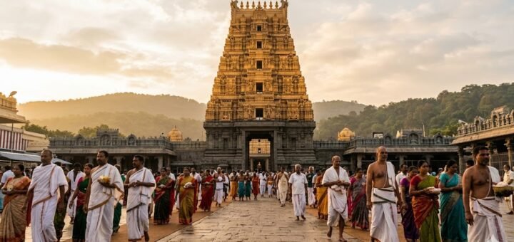Devotees gather at Tirumala temple on Akshaya Tritiya morning.